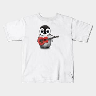 Baby Penguin Playing Albanian Flag Guitar Kids T-Shirt